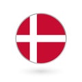 Denmark flag icon isolated on white background. Danish round badge. Vector illustration. Royalty Free Stock Photo